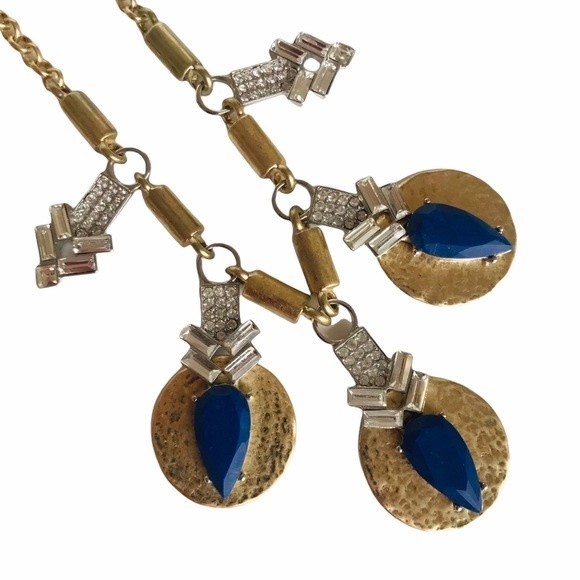 Banana Republic Jewelry - Banana Republic Gold & Blue Art Deco Statement Necklace